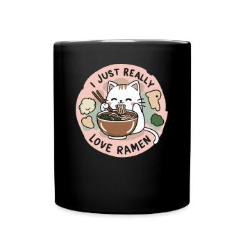 Entzückende Katze mit Ramen-Nudeln, die ich wirklich liebe - Tasse einfarbig - Schwarz - Vorne