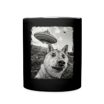 Shiba Inu Dog UFO Alien Alien Selfie - Full Colour Mug - black - Front