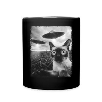 Siamese Cat UFO Alien Alien Selfie - Full Colour Mug - black - Front