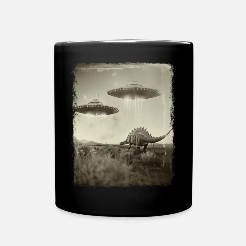 Stegosaurus Dinosaurier UFO Alien Außerirdischer S - Tasse einfarbig - Schwarz