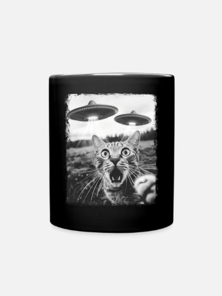 Tabby Katze UFO Alien Außerirdischer Selfie - Tasse einfarbig - Schwarz