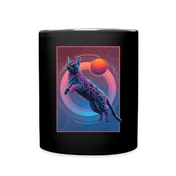 Tierkunst Planet Fantasy Artwork Katze und - Tasse einfarbig - Schwarz - Vorne