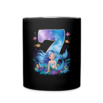 7th Birthday Girl 7 Years Mermaid Party - Full Colour Mug - black - Front
