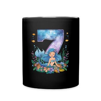 7th Birthday Girl 7 Years Mermaid Party - Full Colour Mug - black - Front