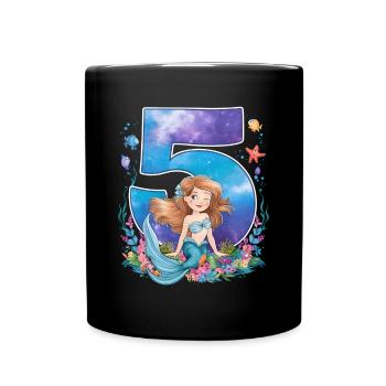 5ème anniversaire fille 5 ans sirène fête - Mug uni - noir - Devant
