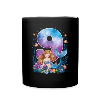 9th Birthday Girl 9 Years Mermaid Party - Full Colour Mug - black - Front