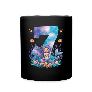 7th Birthday Girl 7 Years Mermaid Party - Full Colour Mug - black - Front