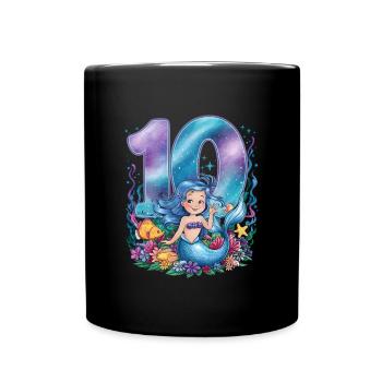 10th Birthday Girl 10 Years Mermaid Party - Full Colour Mug - black - Front