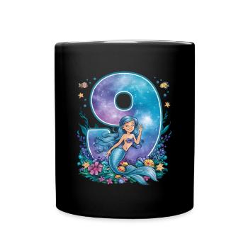 9th Birthday Girl 9 Years Mermaid Party - Full Colour Mug - black - Front
