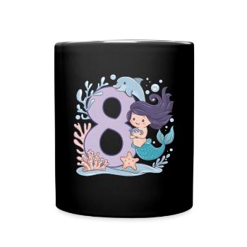 8th Birthday Girl 8 Years Mermaid Party - Full Colour Mug - black - Front