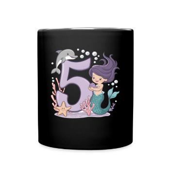 5ème anniversaire fille 5 ans sirène fête - Mug uni - noir - Devant