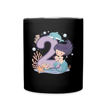 2ème anniversaire fille 2 ans sirène fête - Mug uni - noir - Devant