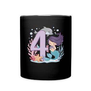 4ème anniversaire fille 4 ans sirène fête - Mug uni - noir - Devant