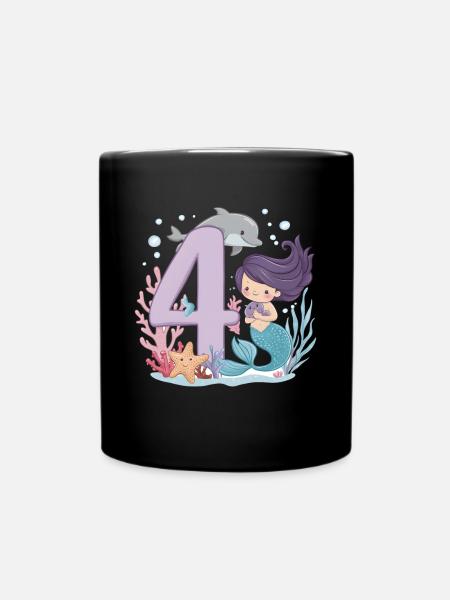 4ème anniversaire fille 4 ans sirène fête - Mug uni - noir