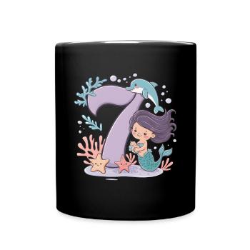 7th Birthday Girl 7 Years Mermaid Party - Full Colour Mug - black - Front