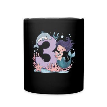 3rd Birthday Girl 3 Years Mermaid Party - Full Colour Mug - black - Front