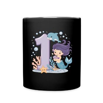 1er anniversaire fille 1 an sirène fête - Mug uni - noir - Devant