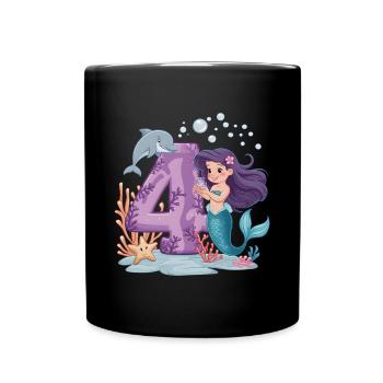 4ème anniversaire fille 4 ans sirène fête - Mug uni - noir - Devant