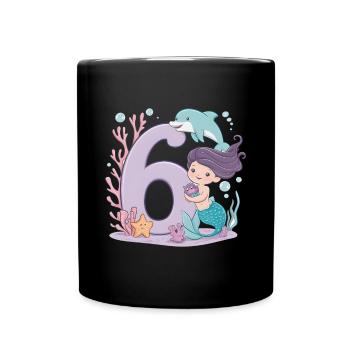 6th Birthday Girl 6 Years Mermaid Party - Full Colour Mug - black - Front