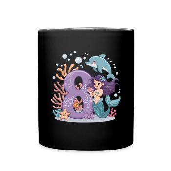 8th Birthday Girl 8 Years Mermaid Party - Full Colour Mug - black - Front
