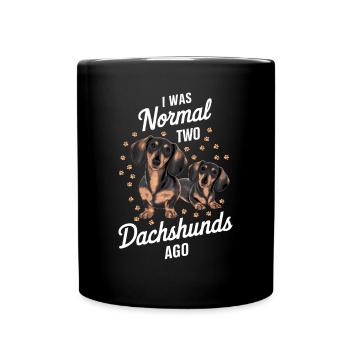 J’étais normal devant deux teckels - Mug uni - noir - Devant