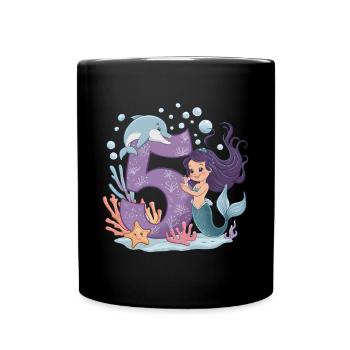 5ème anniversaire fille 5 ans sirène fête - Mug uni - noir - Devant