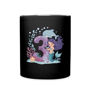 3ème anniversaire fille 3 ans sirène fête - Mug uni - noir - Devant