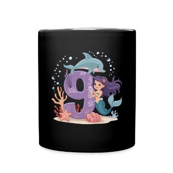 9th Birthday Girl 9 Years Mermaid Party - Full Colour Mug - black - Front