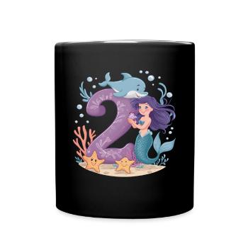 2ème anniversaire fille 2 ans sirène fête - Mug uni - noir - Devant