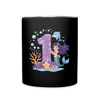 1er anniversaire fille 1 an sirène fête - Mug uni - noir - Devant