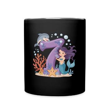 7th Birthday Girl 7 Years Mermaid Party - Full Colour Mug - black - Front