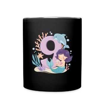 9th Birthday Girl 9 Years Mermaid Party - Full Colour Mug - black - Front