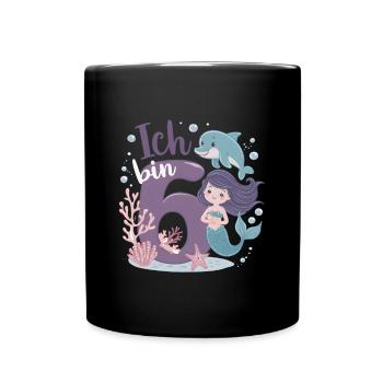 6th Birthday Girl 6 Years Mermaid Party - Full Colour Mug - black - Front