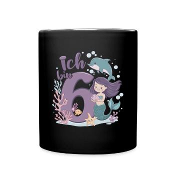 6th Birthday Girl 6 Years Mermaid Party - Full Colour Mug - black - Front