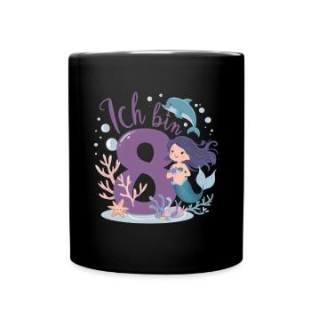 8th Birthday Girl 8 Years Mermaid Party - Full Colour Mug - black - Front