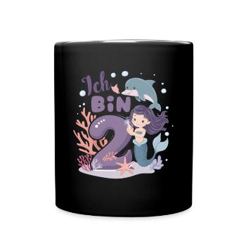 2ème anniversaire fille 2 ans sirène fête - Mug uni - noir - Devant