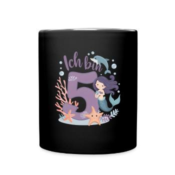 5ème anniversaire fille 5 ans sirène fête - Mug uni - noir - Devant