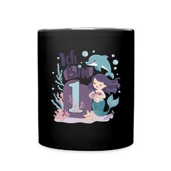 1er anniversaire fille 1 an sirène fête - Mug uni - noir - Devant