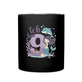 9th Birthday Girl 9 Years Mermaid Party - Full Colour Mug - black - Front