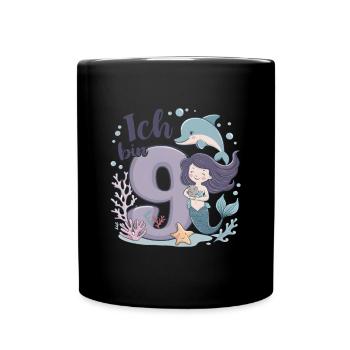 9th Birthday Girl 9 Years Mermaid Party - Full Colour Mug - black - Front