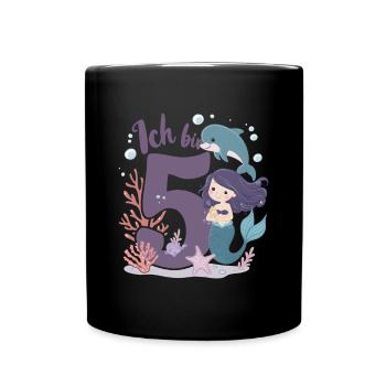 5ème anniversaire fille 5 ans sirène fête - Mug uni - noir - Devant