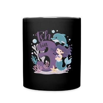 3rd Birthday Girl 3 Years Mermaid Party - Full Colour Mug - black - Front