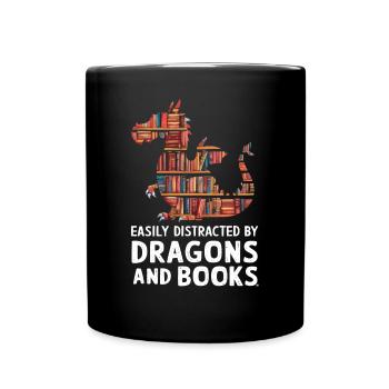 Fantasy Book Lover Drache mit Regalen - Tasse einfarbig - Schwarz - Vorne