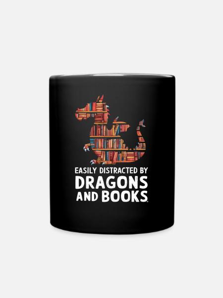 Fantasy Book Lover Dragon avec étagères - Mug uni - noir
