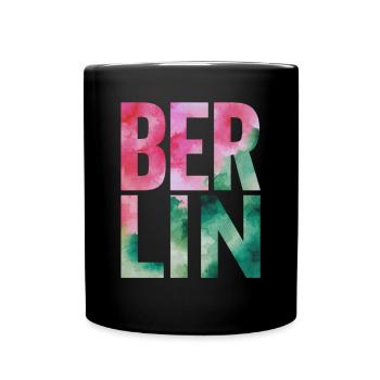 Berlin Souvenir Aquarell Schriftzug - Tasse einfarbig - Schwarz - Vorne