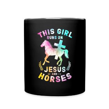 Jesus and Horses Riding Riding - Full Colour Mug - black - Front