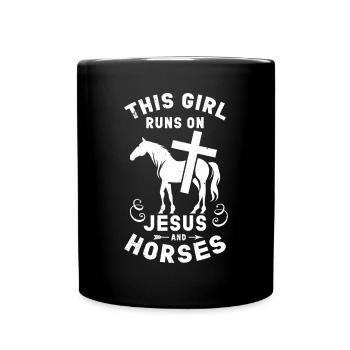 Jesus Und Pferde Reiten Reitreit - Tasse einfarbig - Schwarz - Vorne