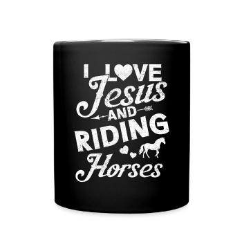 Jesus Und Pferde Reiten Reitreit - Tasse einfarbig - Schwarz - Vorne