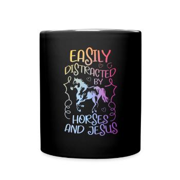 Jesus and Horses Riding Riding - Full Colour Mug - black - Front