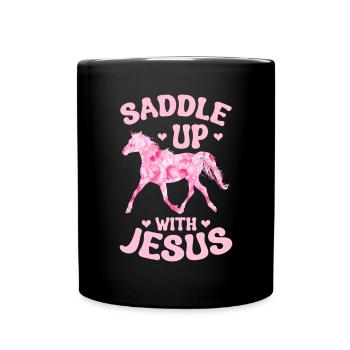 Jesus and Horses Riding Riding - Full Colour Mug - black - Front